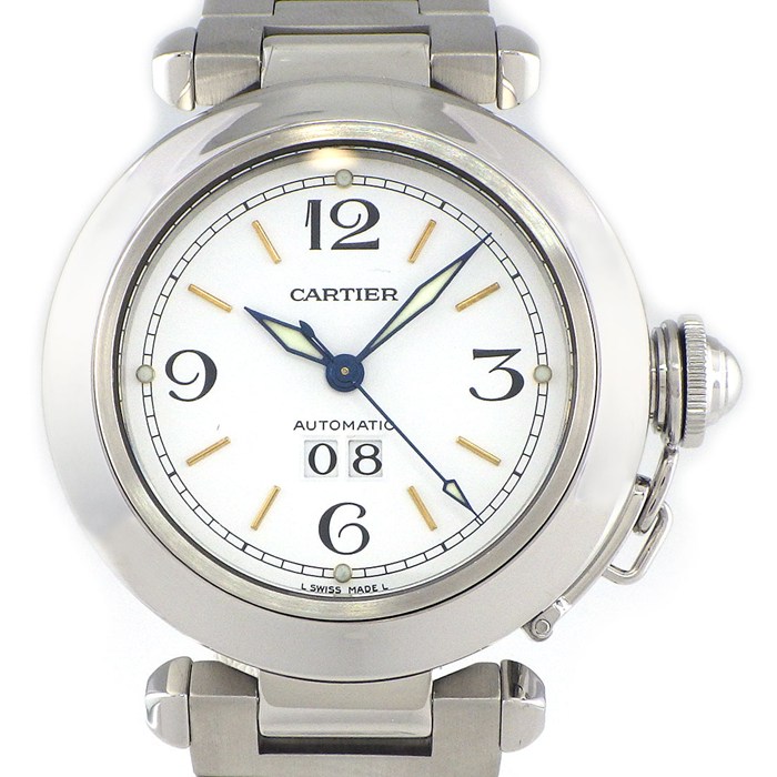 カルティエ Cartier 腕時計 パシャC ビッグデイト W31044M7 ホワイト文字盤 デイト 夜光針 SS 自動巻き 【中古】 【OH済み】