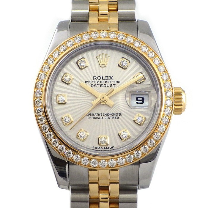ロレックス Rolex 腕時計 デイトジャスト26 179383G G番 2010年製 10ポイント ダイヤインデックス/ベゼル シルバーサンビーム文字盤 K18YG SS 自動巻き 【OH済み】 【中古】