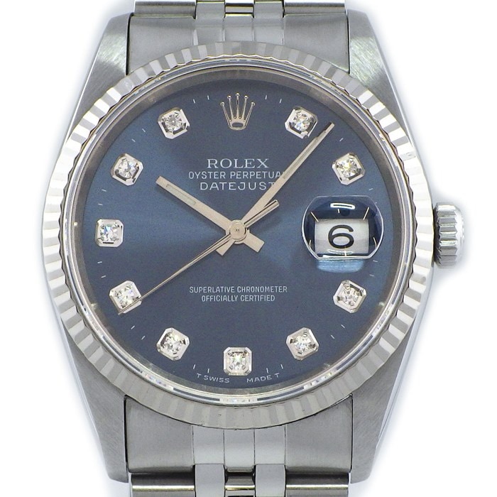 ロレックス Rolex 腕時計 デイトジャスト 16234G W番 1994-1995年製 10ポイント ダイヤインデックス サンレイ ブルー文字盤 K18WG SS 自動巻き 【中古】