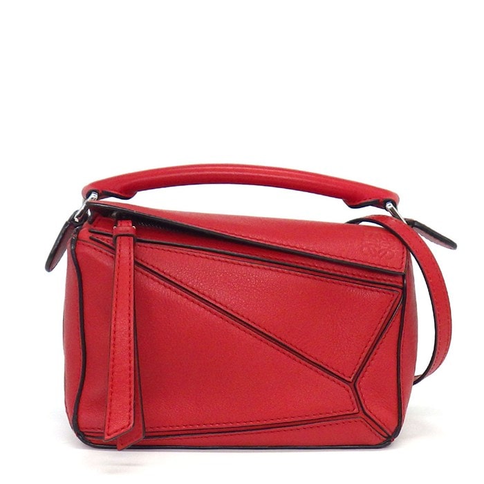 ロエベ LOEWE ショルダーバッグ/ハンドバッグ パズルバック ミニ 322.30.U95 レッド クラシックカーフスキン シルバー金具 【中古】