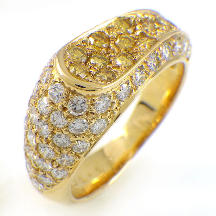 【ダイヤモンド】 リング パヴェ トリートメント イエローダイヤモンド ダイヤモンド 1.19ct K18YG 8.5号 【中古】