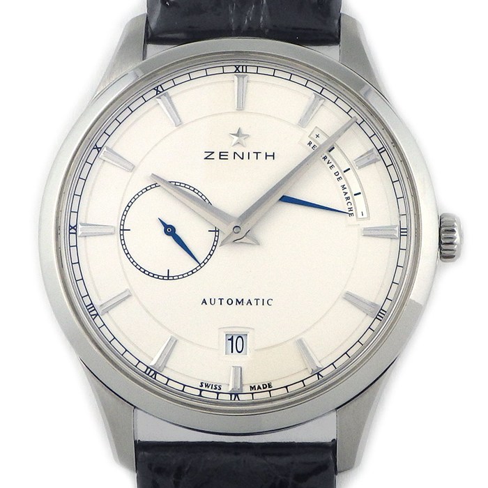 ゼニス ZENITH 腕時計 エリート キャプテン パワーリザーブ 03.2122.685 デイト スモールセコンド ホワイト 文字盤 レザーベルト SS 自動巻き