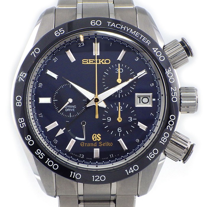 グランドセイコー Grand Seiko 腕時計 GS55周年記念モデル SBGC013/9R96-0AA0 世界限定400本 クロノグラフ 裏スケ GMT ネイビー 文字盤 セラミック チタン スプリングドライブ 【中古】