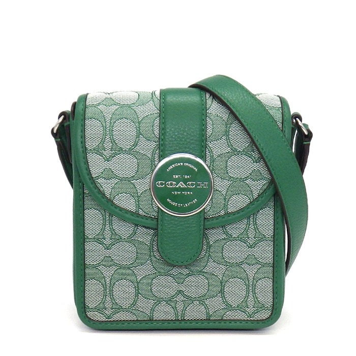 コーチ COACH ショルダーバッグ ノース/サウス ロニー クロスボディバッグ C8321 グリーン シグネチャージャガード ペプルレザー 【中古】