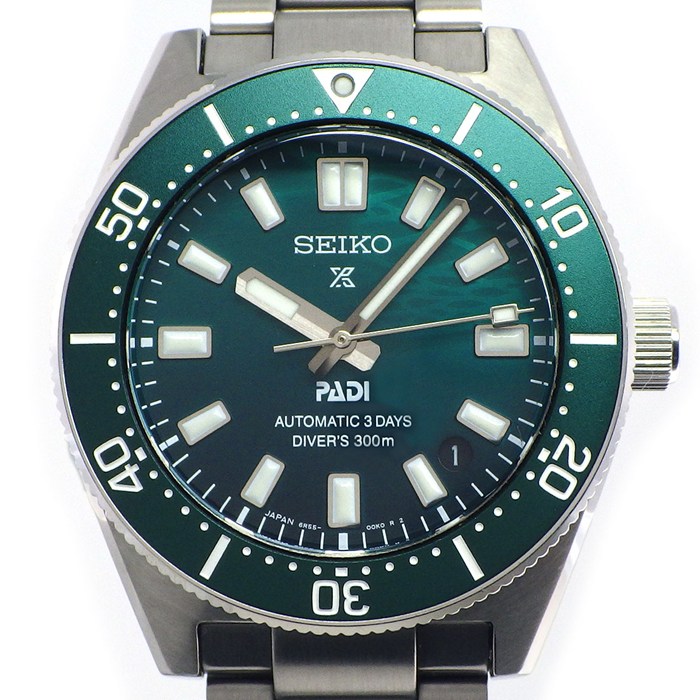 セイコー SEIKO 腕時計 プロスペックス SBDC205/6R55-00N0 グリーン文字盤 PADI限定モデル デイト 夜光針/インデックス 回転ベゼル SS 自動巻き 【箱・保付き】 【中古】