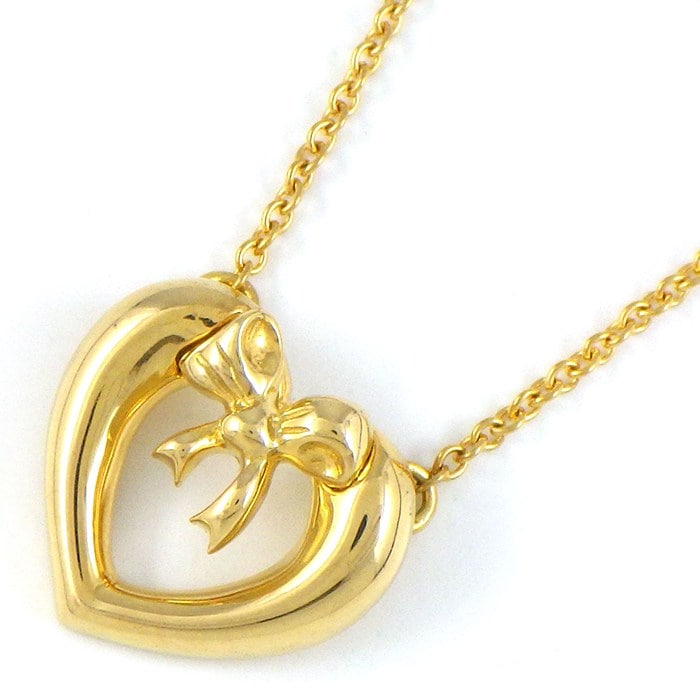 ティファニー Tiffany & Co. ネックレス ハート ウィズ ボウ リボン K18YG 【中古】