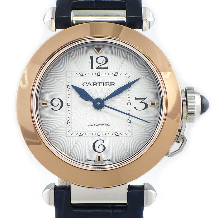 カルティエ Cartier 腕時計 パシャ W2PA0008 シルバーギョーシェ文字盤 裏スケ アリゲーターレザーベルト SS K18PG 自動巻き 【中古】