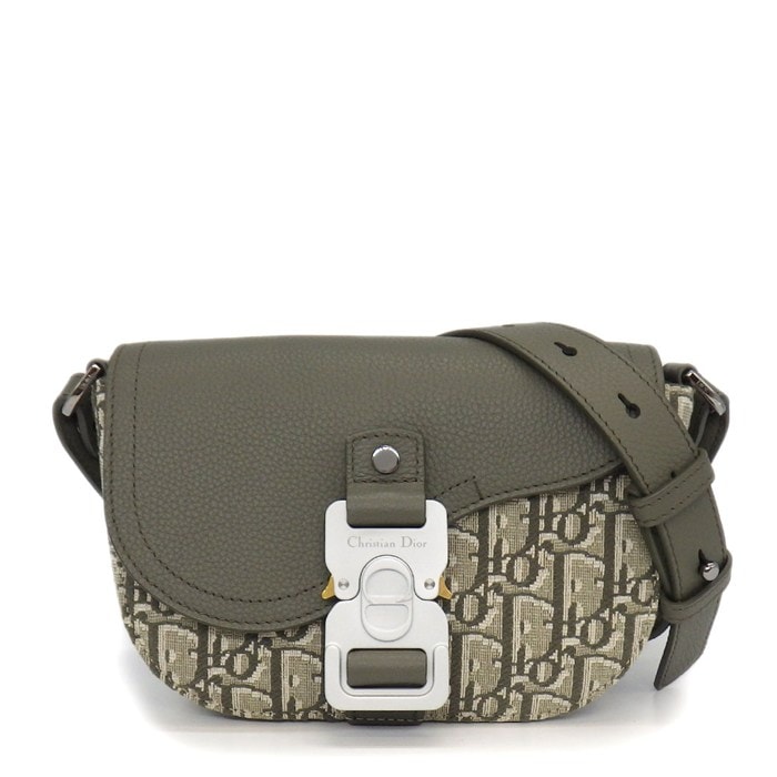ディオール Dior ショルダーバッグ サドル フラップ付き メッセンジャーバッグ ミニ 2ADCA435YKS カーキ コットン カーフスキン 【中古】