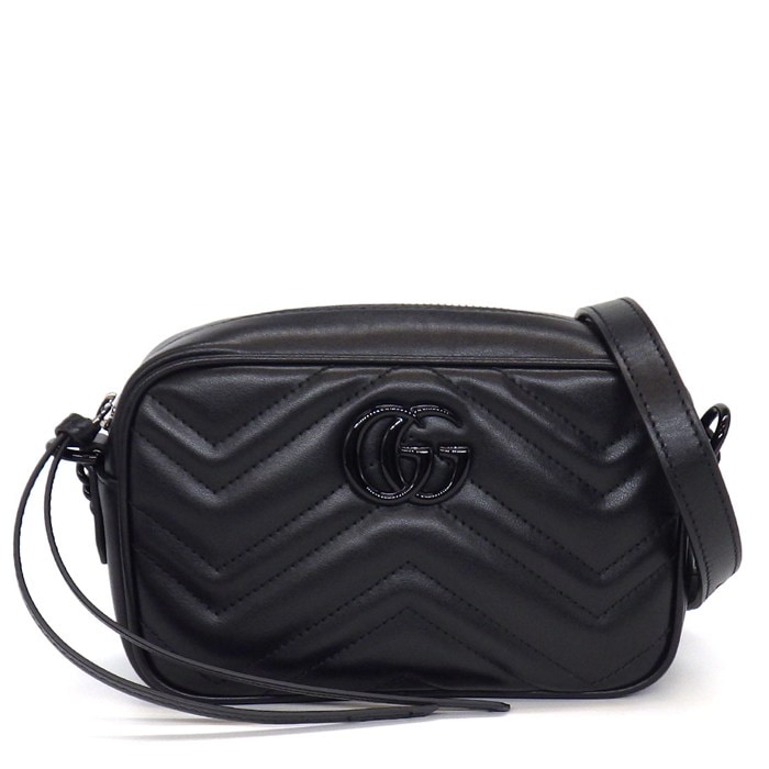グッチ GUCCI ショルダーバッグ GGマーモント ミニ カメラバッグ ソーブラック 634936 DTDHV 1000 ブラック レザー ブラック金具 【中古】