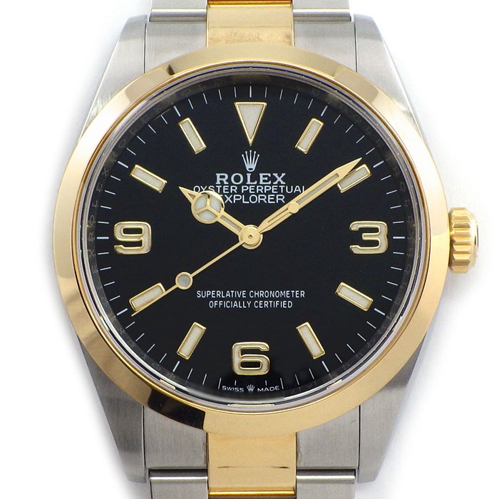 ロレックス Rolex 腕時計 エクスプローラー 36 124273 ルーレット刻印 夜光インデックス 夜光針 ブラック 文字盤 K18YG SS 自動巻き 【箱・保付き】 【中古】