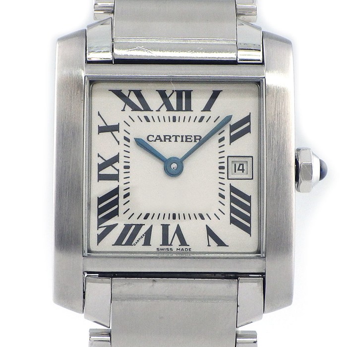 カルティエ Cartier 腕時計 タンクフランセーズMM W51011Q3 スクエア シルバー文字盤 ローマンインデックス デイト SS クオーツアナログ 【中古】