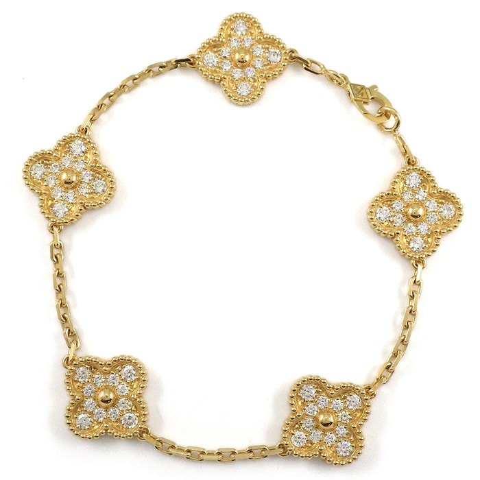 ヴァンクリーフ＆アーペル Van Cleef & Arpels ブレスレット ヴィンテージ アルハンブラ 5モチーフ VCARA41400 フル パヴェ ダイヤモンド K18YG 【箱・保付き】 【中古】