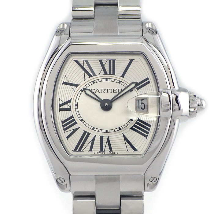 カルティエ Cartier 腕時計 ロードスター SM W62016V3 トノー シルバー文字盤 ローマンインデックス デイト 夜光針 SS クオーツアナログ 【中古】