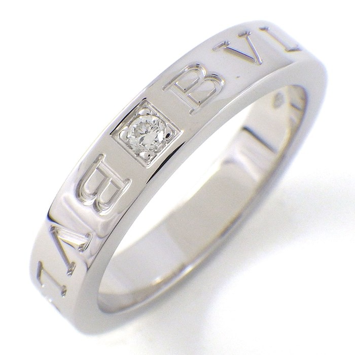 ブルガリ BVLGARI リング B-zero1 ビーゼロワン 339989 ダブルロゴ 1ポイント ダイヤモンド K18WG 16号 【中古】