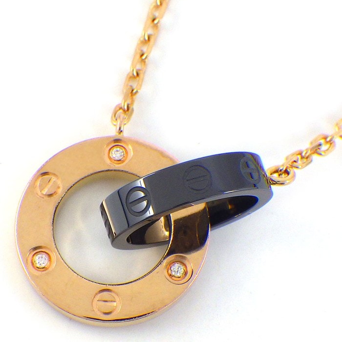 カルティエ Cartier ネックレス ラブサークル 3ポイント ダイヤモンド K18PG ブラックセラミック 【中古】