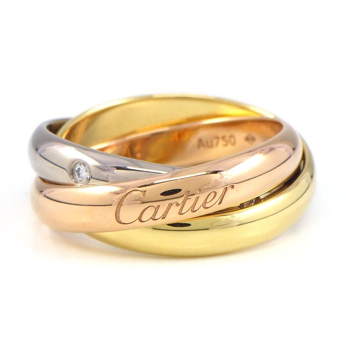 カルティエ Cartier リング トリニティ クラシックモデル MM B4236452 スリーカラー 5ポイント ダイヤモンド 0.06ct K18PG K18WG K18YG 12号 / #52 【中古】