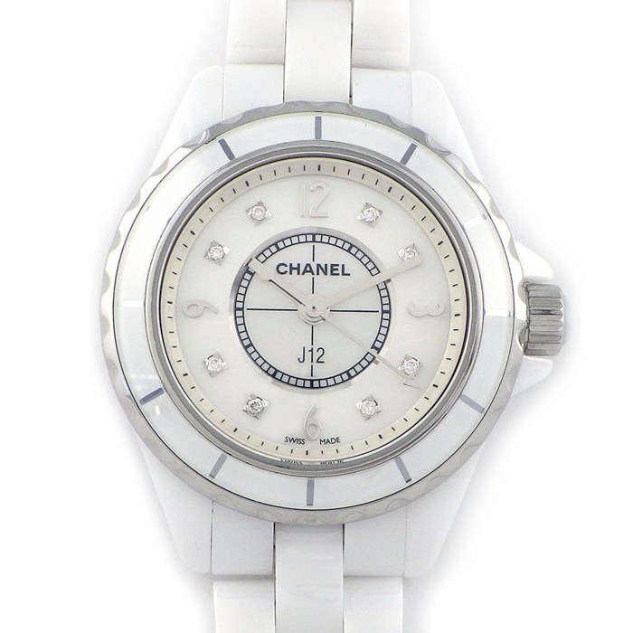 シャネル CHANEL 腕時計 J12 H2570 8ポイント ダイヤインデックス ホワイトシェル文字盤 SS セラミック クオーツアナログ 【中古】