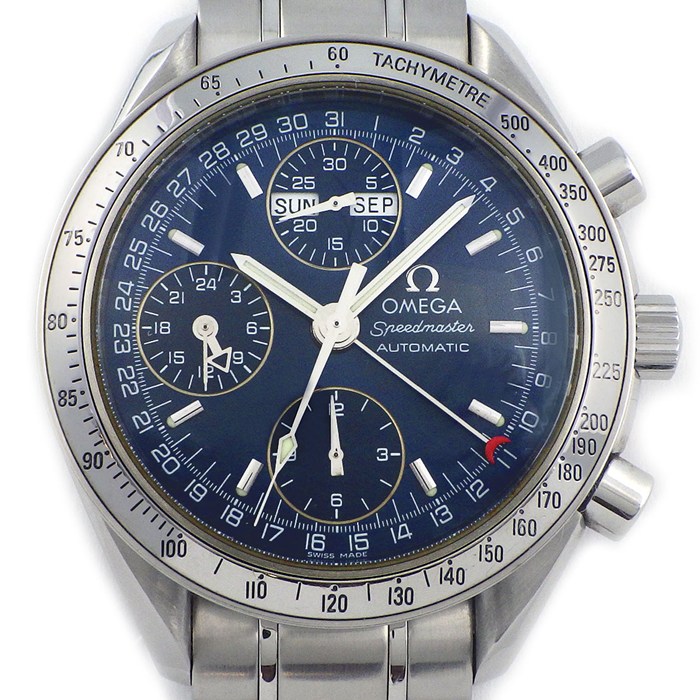 オメガ OMEGA 腕時計 スピードマスター デイデイト 3523.80.00 クロノグラフ タキメーター 夜光針/インデックス トリプルカレンダー ブルー 文字盤 SS 自動巻き 【中古】