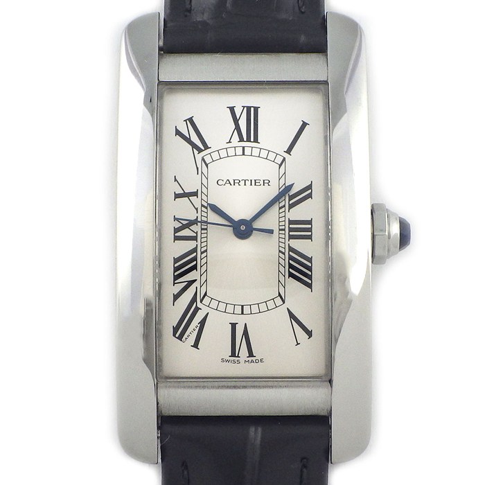 カルティエ Cartier 腕時計 タンク アメリカン MM WSTA0017 レクタンギュラー シルバー文字盤 ローマンインデックス アリゲーターレザーベルト SS 自動巻き