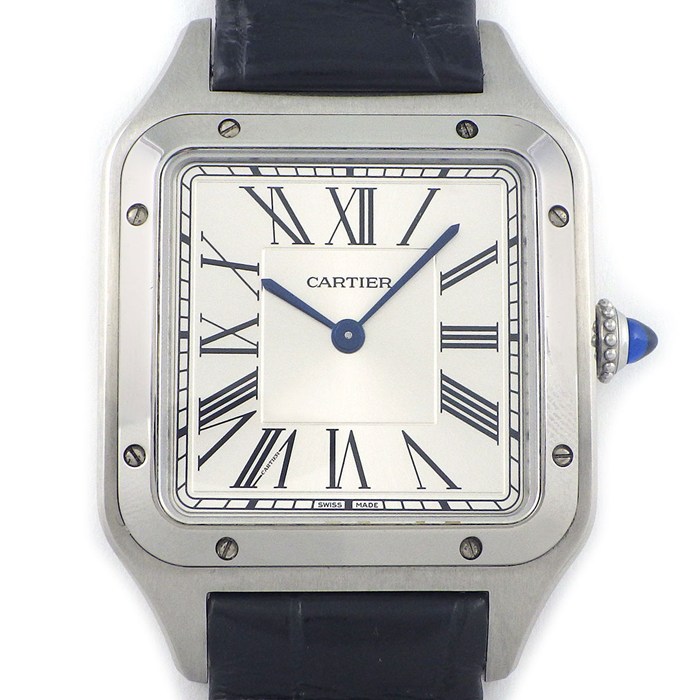 カルティエ Cartier 腕時計 サントスデュモン LM WSSA0022 スクエア シルバー文字盤 ローマンインデックス アリゲーターレザーベルト SS クオーツアナログ 【箱・保付き】 【中古】
