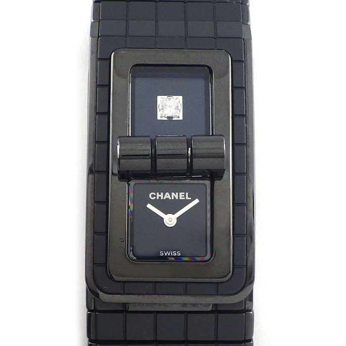 シャネル CHANEL 腕時計 コードココ H6426 255本限定モデル 1ポイント ダイヤインデックス スクエア ブラック文字盤 SS セラミック クオーツアナログ 【中古】