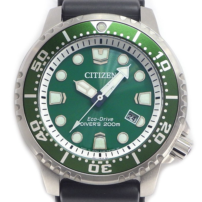 シチズン CITIZEN 腕時計 プロマスター BN0158-18X/E168-S122538 サンレイ グリーン文字盤 デイト 回転ベゼル ラバーベルト SS エコドライブ ソーラー 【中古】