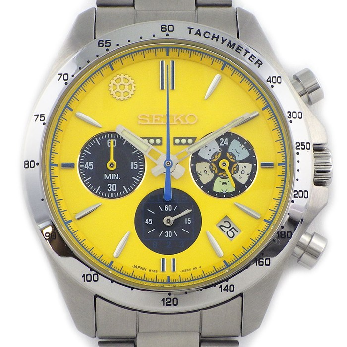 セイコー SEIKO 腕時計 ドクターイエロー すみっコぐらし コラボ 8T63-03N0 デイト クロノグラフ スモールセコンド 夜光針 イエロー 文字盤 SS クオーツアナログ 【中古】