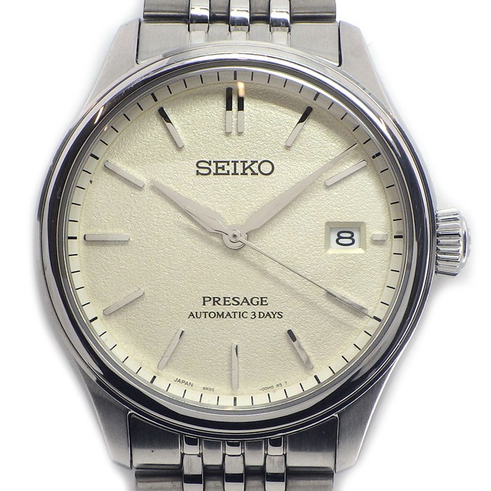 セイコー SEIKO 腕時計 プレサージュ クラシックシリーズ SARX121/6R55-00H0 デイト スモールセコンド 裏スケ 素色 ベージュ 文字盤 SS 自動巻き 【中古】