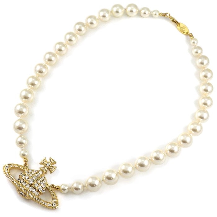 ヴィヴィアン・ウエストウッド Vivienne Westwood チョーカー ONE ROW PEARL BAS RELIEF (ワンロウ パール バスレリーフ) 6301010602R202W2 オーブ イミテーション クリームパール ラインストーン GP