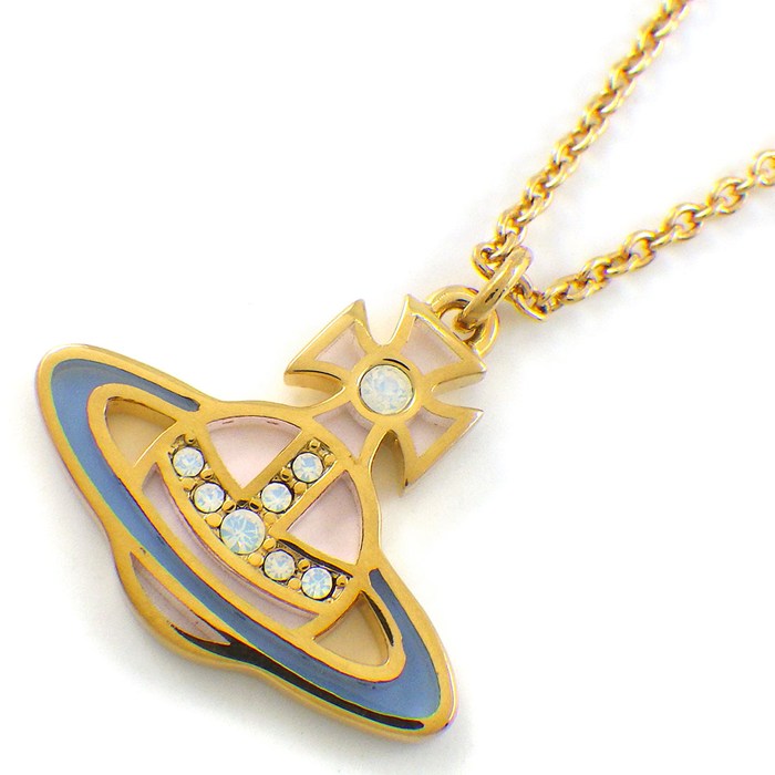 ヴィヴィアン・ウエストウッド Vivienne Westwood ネックレス CONCETTA BR (コンチェッタ バスレリーフ) 630203F002R808 オーブ ホワイト ラインストーン GP ピンク/ブルーエナメル