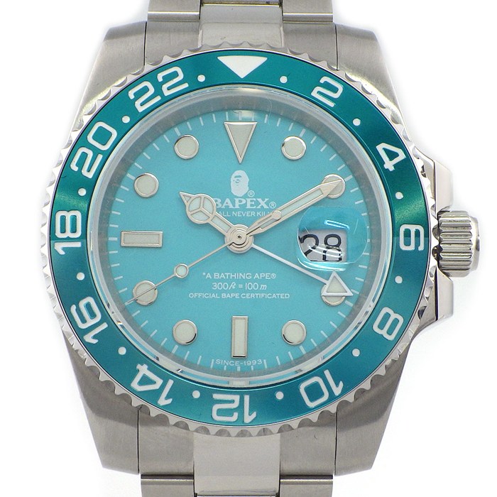 アベイシングエイプ A BATHING APE 腕時計 TYPE 2 BAPEX M 1J70-187-010 サックスブルー文字盤 デイト SS クオーツアナログ 【箱・保付き】 【中古】