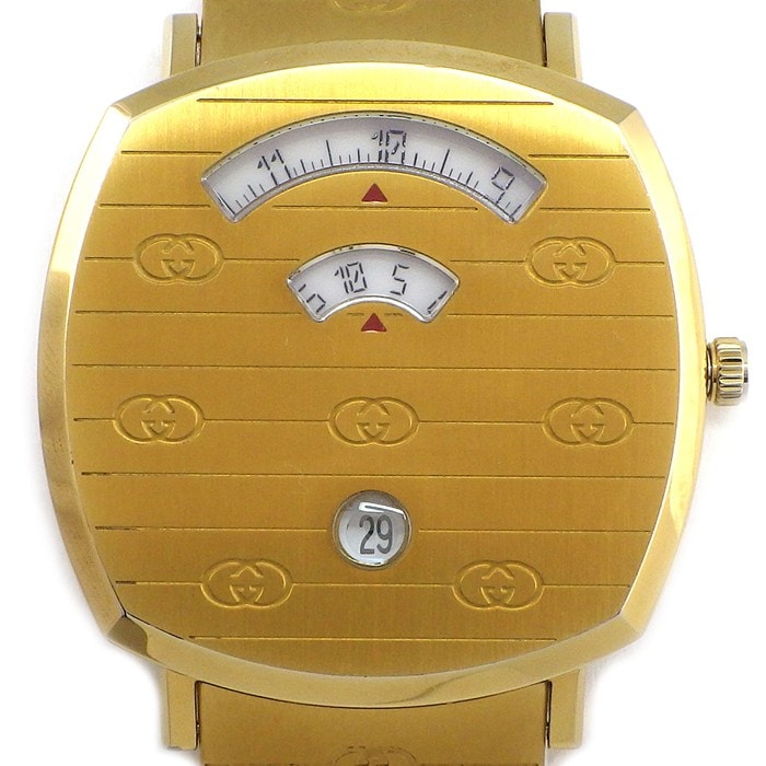 グッチ GUCCI 腕時計 グリップ 157.3/YA157409 スクエア デイト ホワイト 文字盤 GP SS クオーツアナログ 【箱・保付き】 【中古】