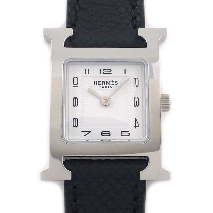エルメス HERMES 腕時計 Hウォッチ HH1.201 スクエア ホワイト文字盤 レザーベルト SS クオーツアナログ 【中古】