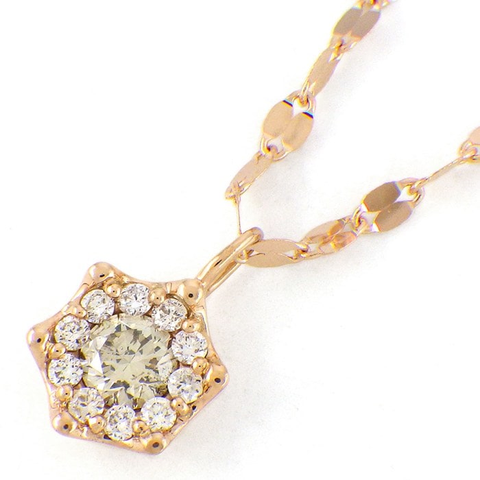 【ダイヤモンド】 ネックレス オクタゴン ラウンドブリリアントカット ダイヤモンド 0.31ct K18PG 【中古】