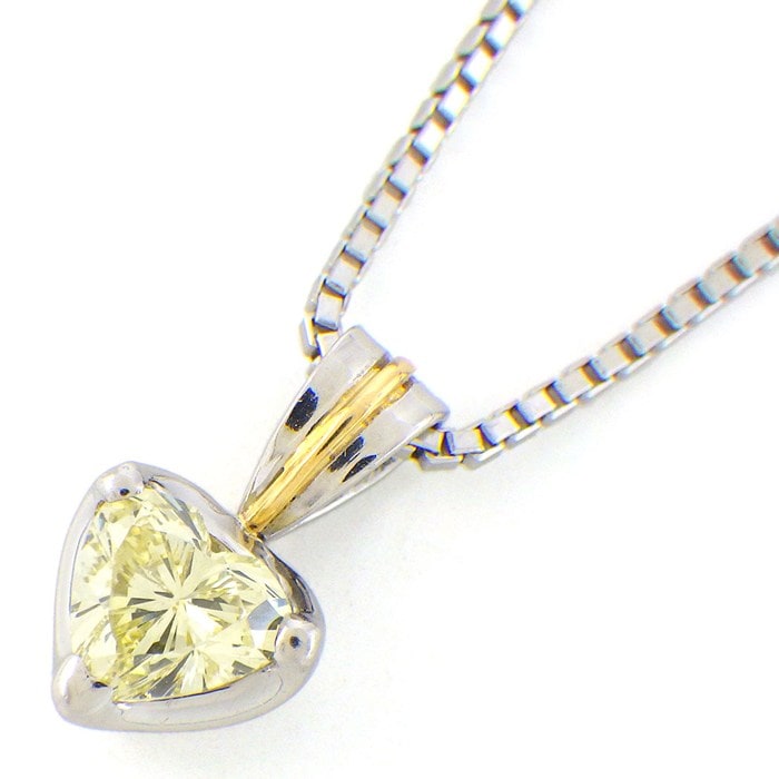 【イエローダイヤモンド】 ネックレス ベネチアンチェーン ハートシェイプ イエロー ダイヤモンド 0.48ct PT900 PT850 K18YG 【中古】