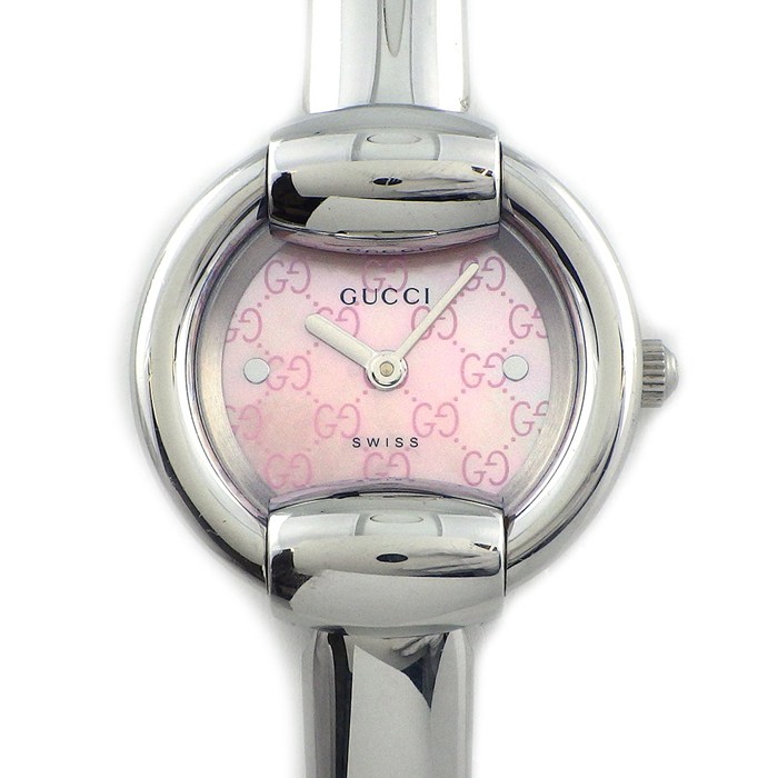 グッチ GUCCI 腕時計 バングルウォッチ 1400L GG ロゴ ピンクシェル文字盤 SS クオーツアナログ 【中古】