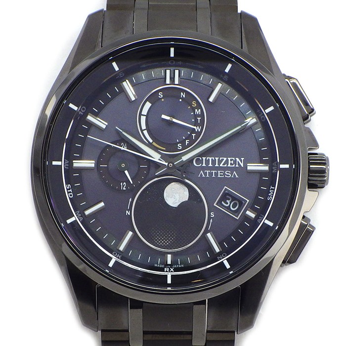 シチズン CITIZEN 腕時計 アテッサ ルナプログラム BY1006-62E/H874-005HK02 ムーンフェイズ ワールドタイム表示 ブラック文字盤 チタン エコドライブ ソーラー 【中古】