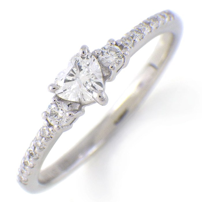 【ダイヤモンド】 リング 1ポイント ハートシェイプ ダイヤモンド 0.143ct ハーフエタニティ 14ポイント ダイヤモンド 0.09ct PT900 8号 【中古】
