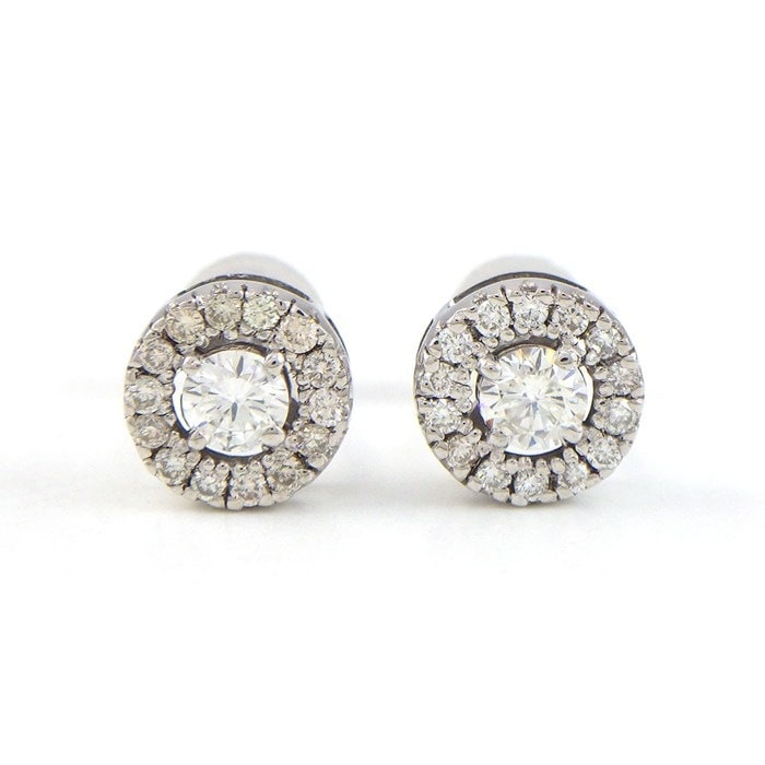 【ダイヤモンド】 ピアス パヴェ ラウンド ブリリアントカット ダイヤモンド 0.20ct/0.20ct K18WG 【中古】