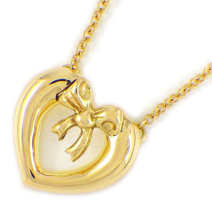 ティファニー Tiffany & Co. ネックレス ハート ウィズ ボウ リボン K18YG 【中古】
