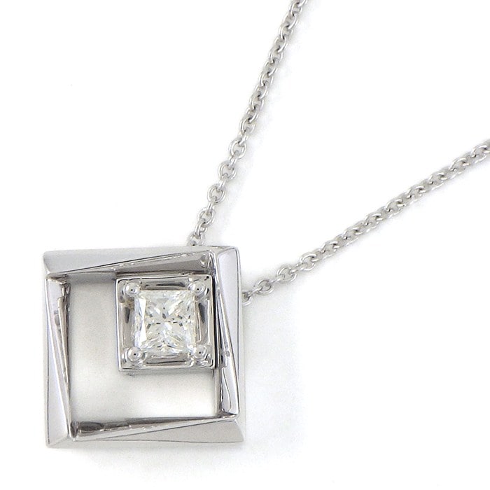 【ダイヤモンド】 ネックレス スクエアモチーフ 1ポイント プリンセスカット ダイヤモンド 0.16ct K18WG 【中古】