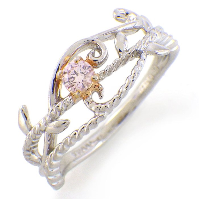 【ピンクダイヤモンド】 リング リーフ 蔦 ラウンド ブリリアントカット ピンク ダイヤモンド 0.094ct PT900 10号 【中古】