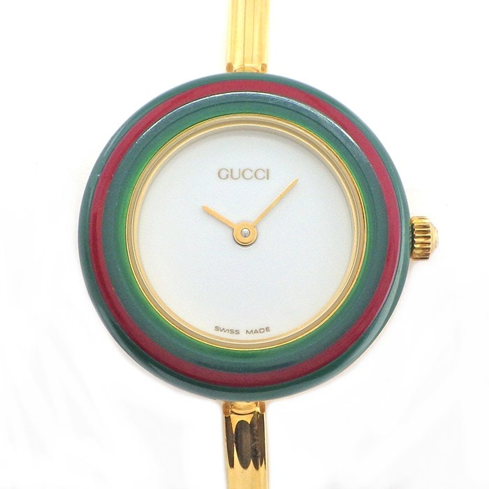 グッチ GUCCI 腕時計 チェンジベゼル 11/12.2 マルチカラーベゼル ホワイト文字盤 GP クオーツアナログ 【箱・保付き】 【中古】