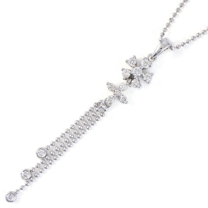 【ダイヤモンド】 ネックレス フラワー クロス ドロップ チェーン ダイヤモンド 0.27ct K18WG 【中古】