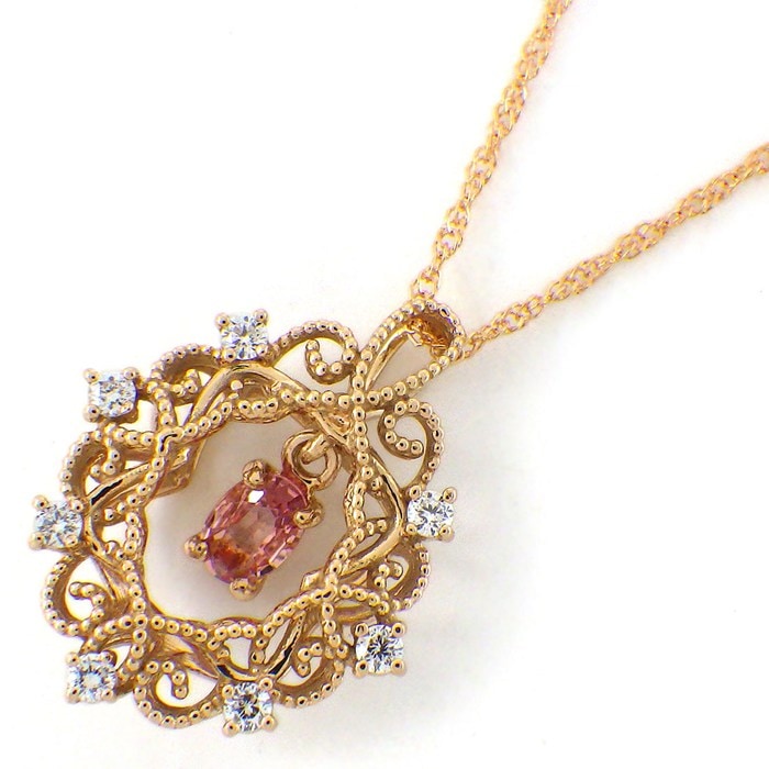 【ピンクサファイア ダイヤモンド】 ネックレス オーバルカット ピンクサファイア 0.181ct ダイヤモンド 0.100ct K18PG 【中古】