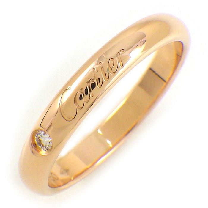 カルティエ Cartier リング C ドゥ カルティエ ウェディング バンド B4232353 エングレーブド ロゴ 1ポイント ダイヤモンド 0.02ct K18PG 12.5号 / #53 【中古】