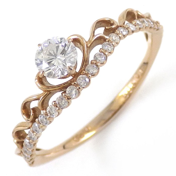 【ダイヤモンド】 リング クラウン ティアラ センターダイヤモンド 0.309ct(D/VVS1/EX) サイドダイヤモンド 0.20ct K18PG 16号 【中古】