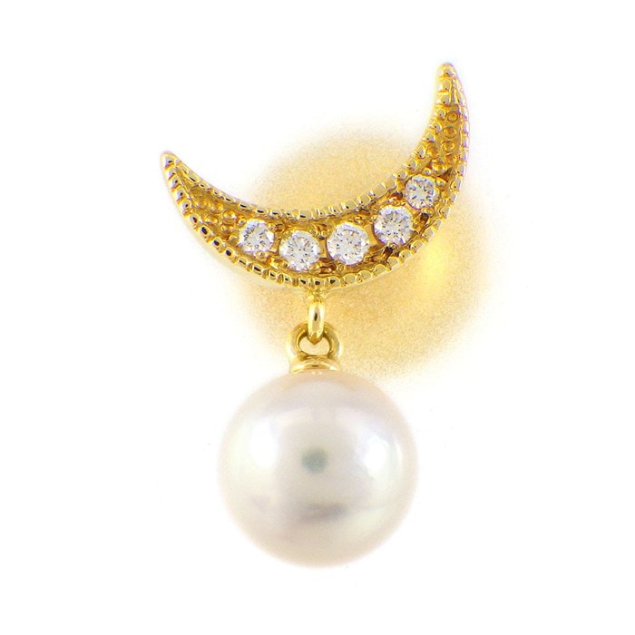 ミキモト MIKIMOTO ブローチ ムーン 三日月 ドロップ パール 7.1mm珠 ダイヤモンド K18YG 【中古】