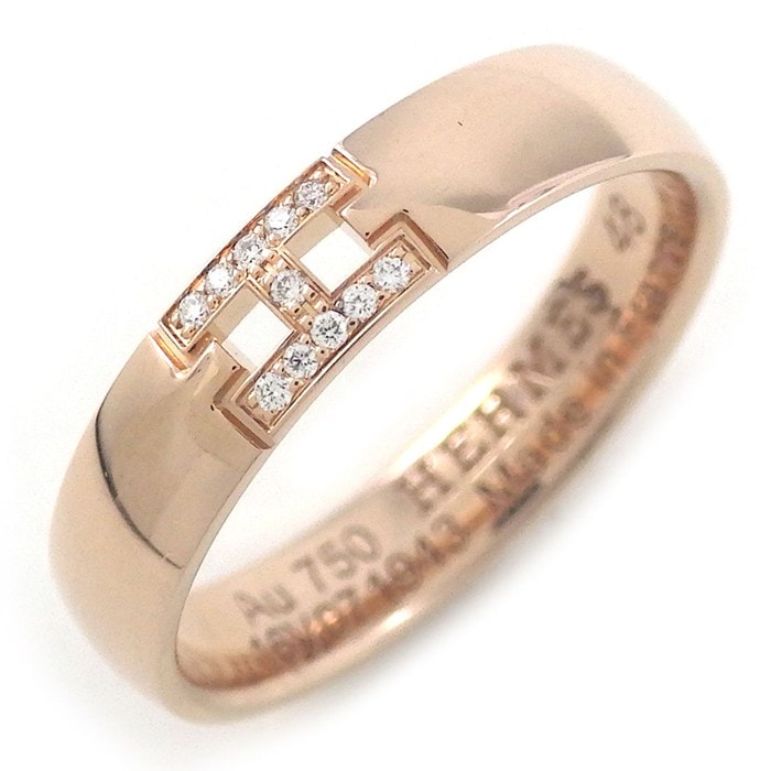 エルメス HERMES リング エヴァーヘラクレス H119850B Hモチーフ 11ポイント ダイヤモンド 計0.02ct K18PG 8号 / #48 【中古】