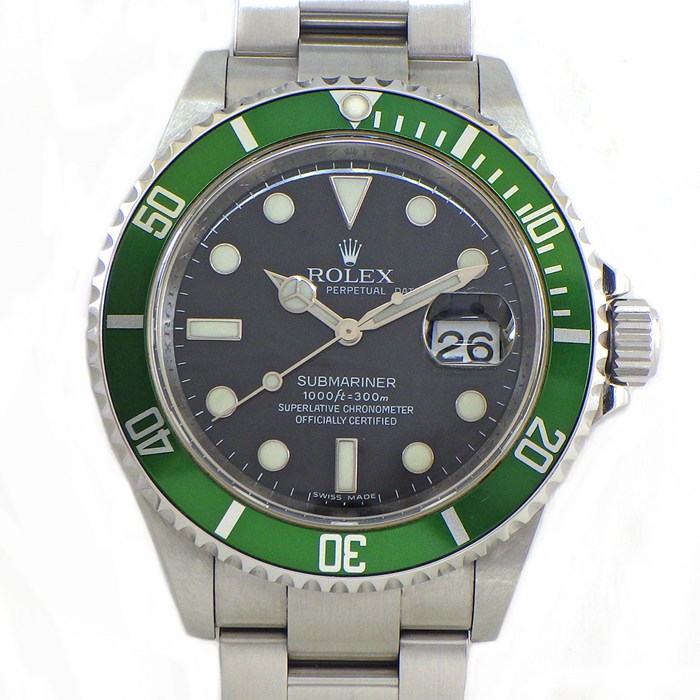 ロレックス Rolex 腕時計 サブマリーナ デイト 16610LV グリーンサブ カーミット M番 2007-2008年製 ルーレット刻印 デイト 夜光インデックス 夜光針 回転ベゼル ブラック文字盤 SS 自動巻き 【箱・保付き】 【中古】